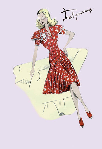 Polka-Dot Spring Dress, 1947 White Modern Wood Framed Art Print with Double Matting by Unknown