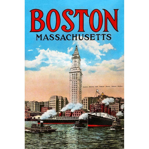 Boston Massachusetts Black Modern Wood Framed Art Print with Double Matting by Unknown