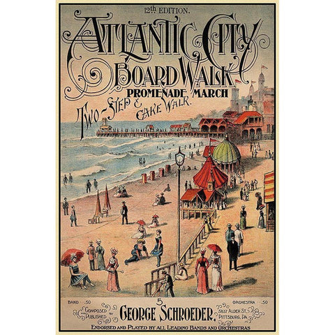 Atlantic City Board Walk Promenade March White Modern Wood Framed Art Print by Unknown