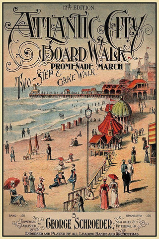 Atlantic City Board Walk Promenade March Black Ornate Wood Framed Art Print with Double Matting by Unknown