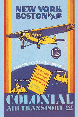 Colonial Air Transport - New York to Boston by Air Black Ornate Wood Framed Art Print with Double Matting by Unknown