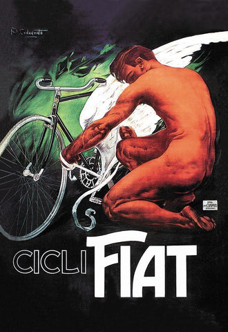 Cicli Fiat (Fiat Cycles) Black Ornate Wood Framed Art Print with Double Matting by Unknown