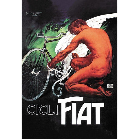 Cicli Fiat (Fiat Cycles) Gold Ornate Wood Framed Art Print with Double Matting by Unknown