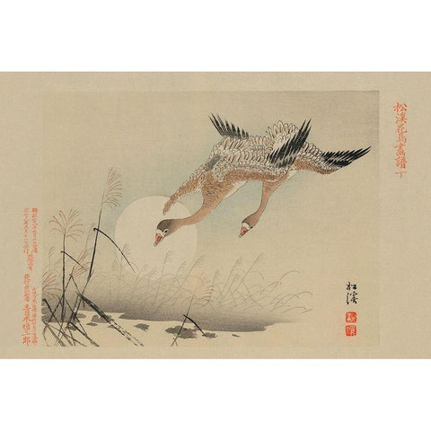 Flying Cranes Black Modern Wood Framed Art Print by Unknown