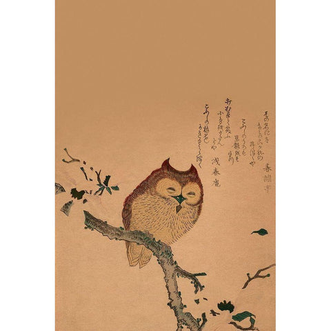 Owl of Branch Gold Ornate Wood Framed Art Print with Double Matting by Unknown