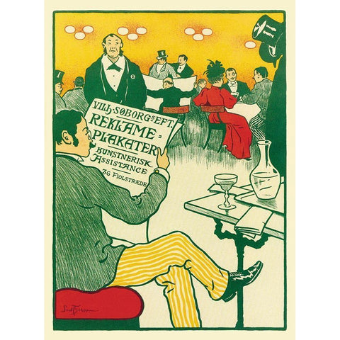 Man Relaxing and Reading the Paper Black Modern Wood Framed Art Print by Unknown