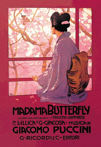 Madama Butterfly White Modern Wood Framed Art Print with Double Matting by Unknown