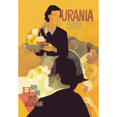 Urania Bier und Speise Restaurant Black Modern Wood Framed Art Print by Unknown