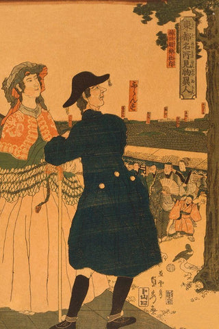 The grounds of Myojin shrine in Kanda (Kanda Myojin shanai), 1861 Black Ornate Wood Framed Art Print with Double Matting by Utagawa, Sadahide