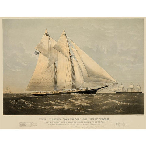 The Yacht Meteor of New York, 1869 Black Modern Wood Framed Art Print with Double Matting by Unknown