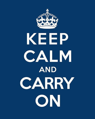 Keep Calm and Carry On - Blue Black Ornate Wood Framed Art Print with Double Matting by The British Ministry of Information