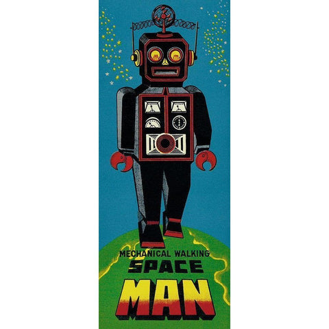 Mechanical Walking Spaceman Black Modern Wood Framed Art Print by Retrobot