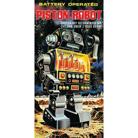 Battery Operated Piston Robot Gold Ornate Wood Framed Art Print with Double Matting by Retrobot