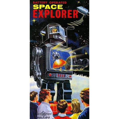 Battery Operated Space Explorer White Modern Wood Framed Art Print by Retrobot