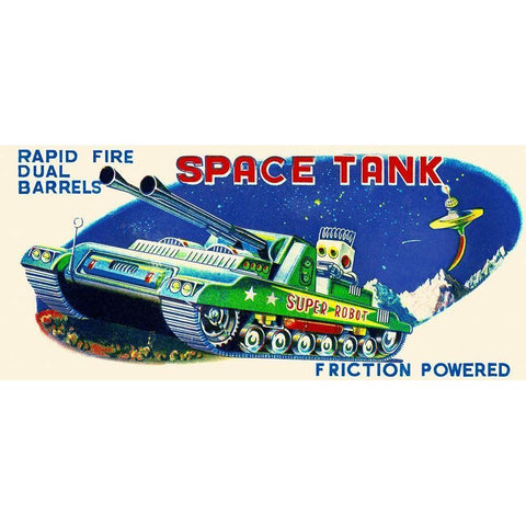 Rapid Fire Dual Barrell Space Tank Gold Ornate Wood Framed Art Print with Double Matting by Retrobot