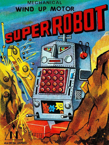 Super Robot Black Ornate Wood Framed Art Print with Double Matting by Retrobot