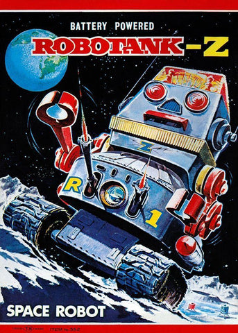 Robotank-Z Space Robot Black Ornate Wood Framed Art Print with Double Matting by Retrobot