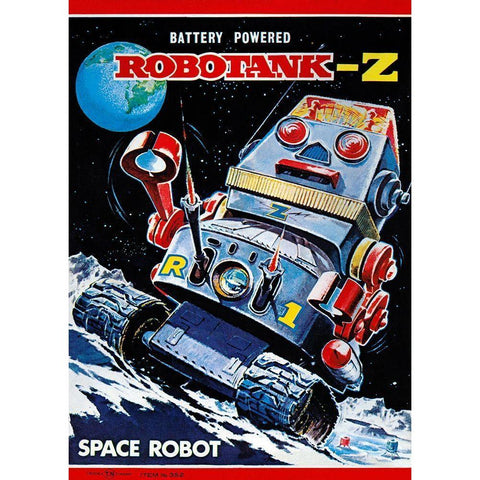 Robotank-Z Space Robot White Modern Wood Framed Art Print by Retrobot