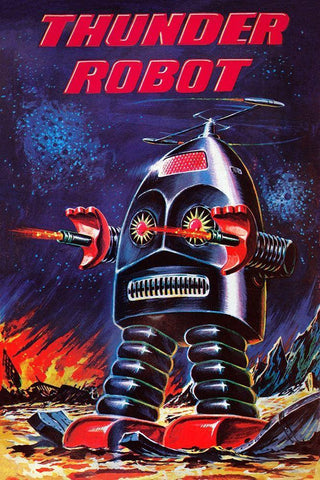 Thunder Robot Black Ornate Wood Framed Art Print with Double Matting by Retrobot