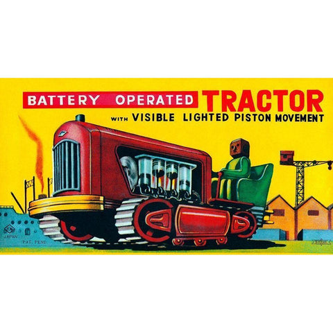 Battery Operated Tractor Gold Ornate Wood Framed Art Print with Double Matting by Retrobot