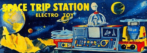 Space Trip Station Electro Toy White Modern Wood Framed Art Print with Double Matting by Retrobot