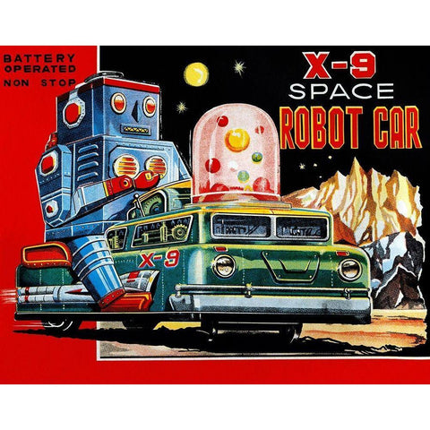 X-9 Space Robot Car Gold Ornate Wood Framed Art Print with Double Matting by Retrobot