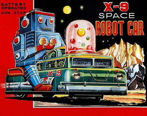 X-9 Space Robot Car White Modern Wood Framed Art Print with Double Matting by Retrobot