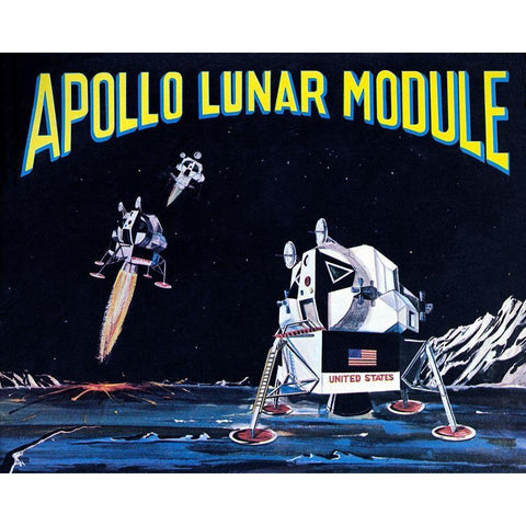 Apollo Lunar Module Black Modern Wood Framed Art Print with Double Matting by Retrobot