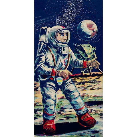 Moon Astronaut White Modern Wood Framed Art Print by Retrobot