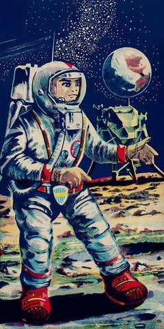 Moon Astronaut Black Ornate Wood Framed Art Print with Double Matting by Retrobot