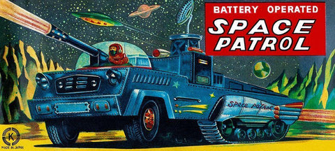 Space Patrol Black Ornate Wood Framed Art Print with Double Matting by Retrobot