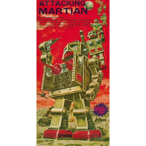 Attacking Martian Black Modern Wood Framed Art Print with Double Matting by Retrobot