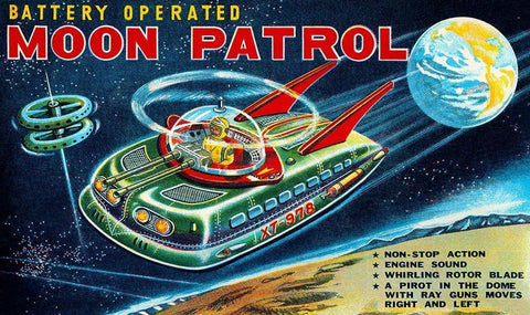 Battery Operated Moon Patrol XT-978 White Modern Wood Framed Art Print with Double Matting by Retrobot