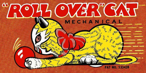 Roll Over Cat White Modern Wood Framed Art Print with Double Matting by Retrobot