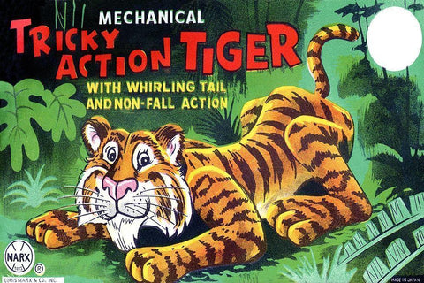 Tricky Action Tiger White Modern Wood Framed Art Print with Double Matting by Retrobot