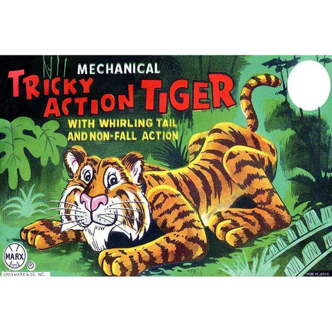 Tricky Action Tiger Black Modern Wood Framed Art Print with Double Matting by Retrobot