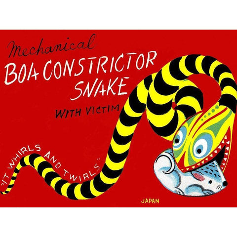 Boa Constrictor Snake with Victim White Modern Wood Framed Art Print by Retrobot