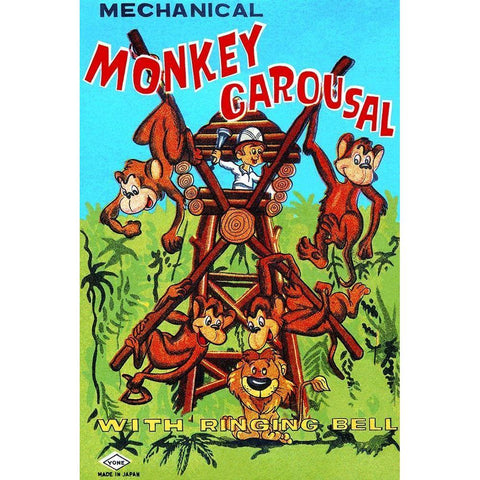 Mechanical Monkey Carousal Gold Ornate Wood Framed Art Print with Double Matting by Retrobot