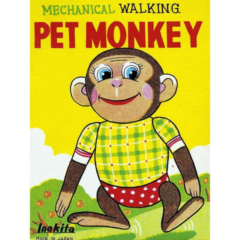 Mechanical Walking Pet Monkey Black Modern Wood Framed Art Print by Retrobot