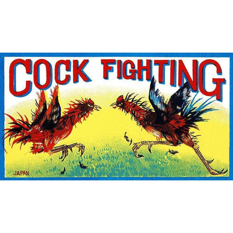 Cock Fighting Gold Ornate Wood Framed Art Print with Double Matting by Retrobot