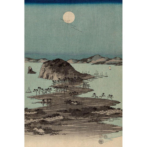 Evening view of the eight famous sites at Kanazawa in Musashi Province #2 Gold Ornate Wood Framed Art Print with Double Matting by Hiroshige, Ando