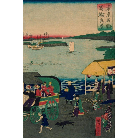 Famous places in Tokyo: real view of Takanawa #3 White Modern Wood Framed Art Print by Hiroshige, Utagawa