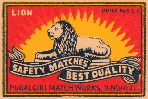 Lion Safety Matches Best Quality Black Ornate Wood Framed Art Print with Double Matting by Phillumenart