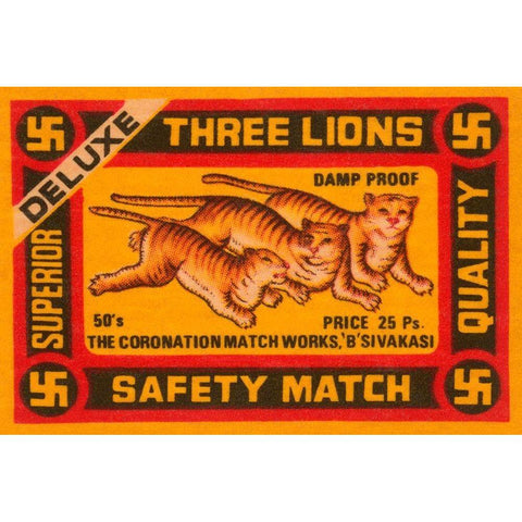 Three Lions Safety Match White Modern Wood Framed Art Print by Phillumenart