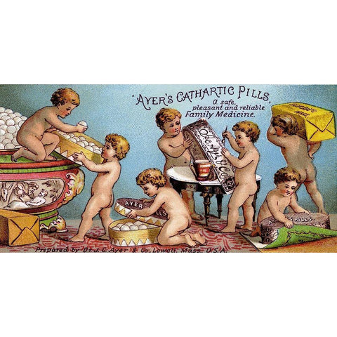 Ayers Cathartic Pills Gold Ornate Wood Framed Art Print with Double Matting by Advertisement