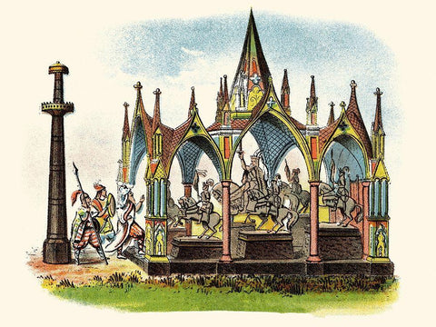 The Seven Silver Statues White Modern Wood Framed Art Print with Double Matting by Unknown