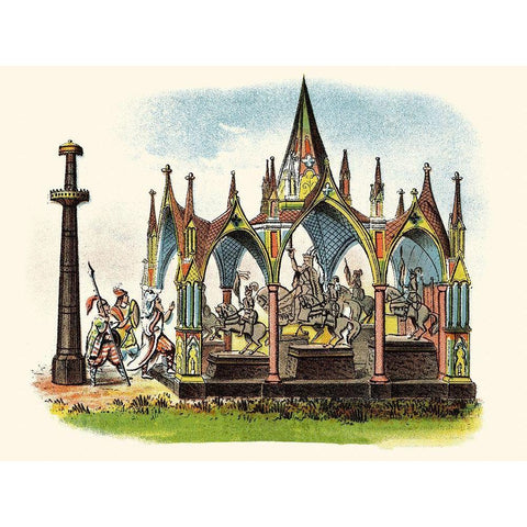 The Seven Silver Statues Black Modern Wood Framed Art Print with Double Matting by Unknown