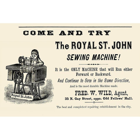 The Royal St. John Sewing Machine White Modern Wood Framed Art Print by Unknown