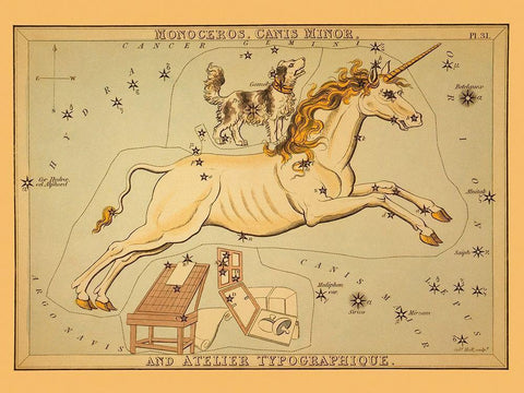 Monoceros, Canis Minor, and Atelier Typographique Black Ornate Wood Framed Art Print with Double Matting by Aspin, Jehoshaphat