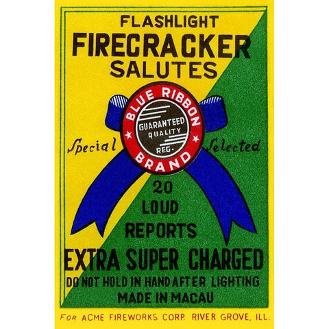 Flashlight Firecracker Salutes - Blue Ribbon Brand Black Modern Wood Framed Art Print by Unknown